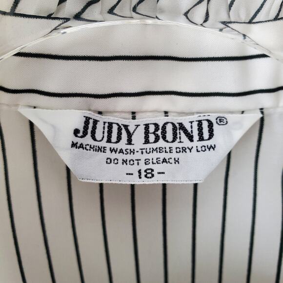 VTG 80s Ruffle High Neck White Black Pinstripe Blouse Shirt L Victorian Vampire - Picture 5 of 9